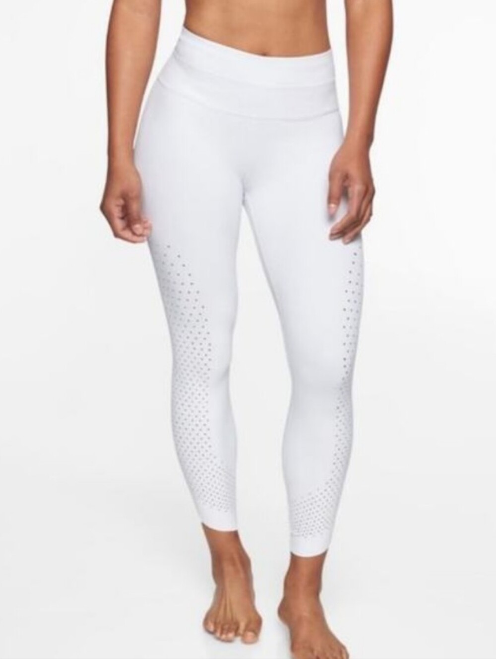 exc ATHLETA white fearless laser cut tadasana leggings M